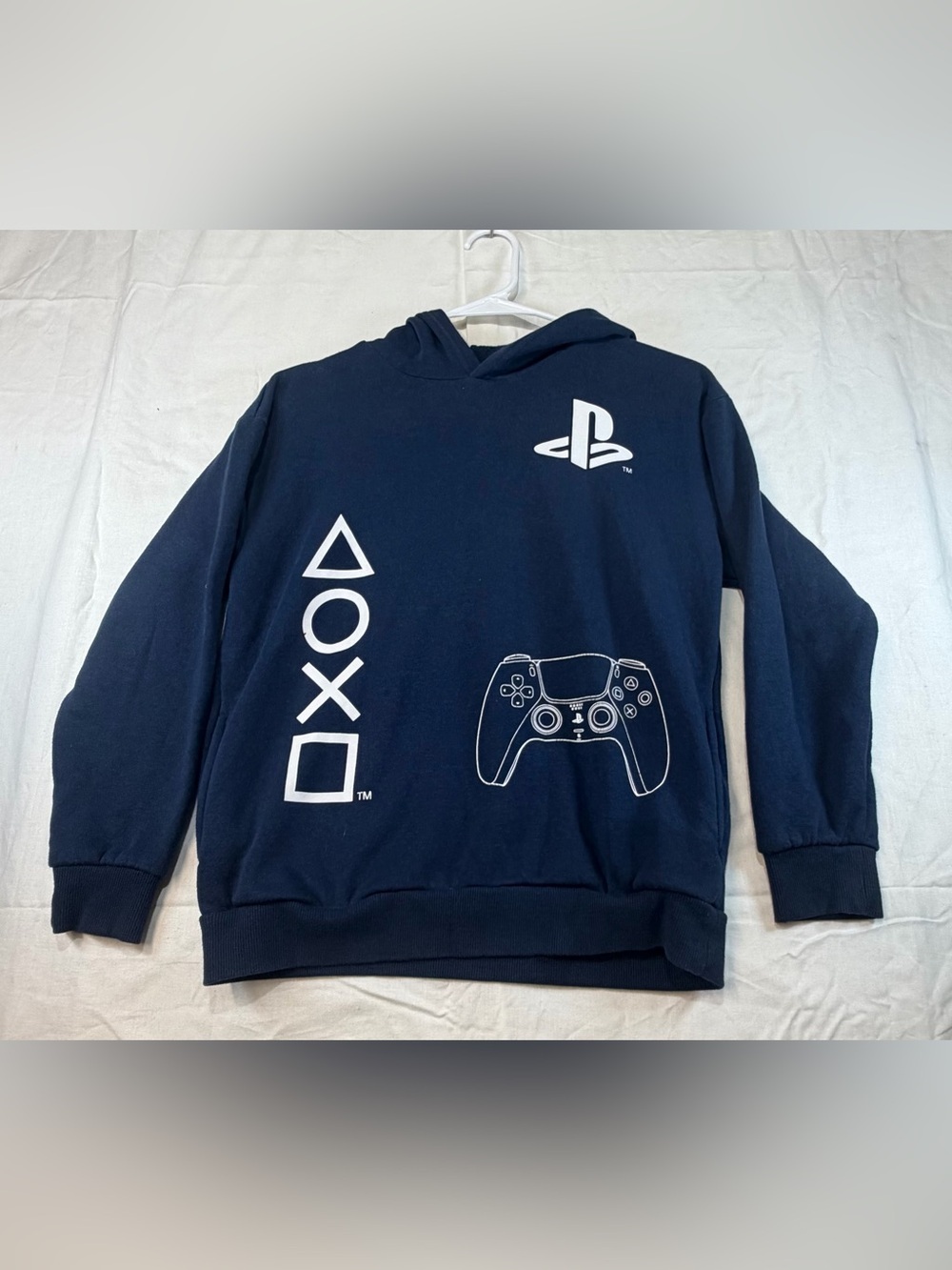 Sony PlayStation Navy Blue Hoodie with PlayStation Controller and Symbols